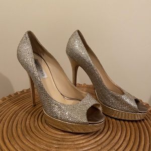JIMMY CHOO Metallic Peep-Toe Pumps